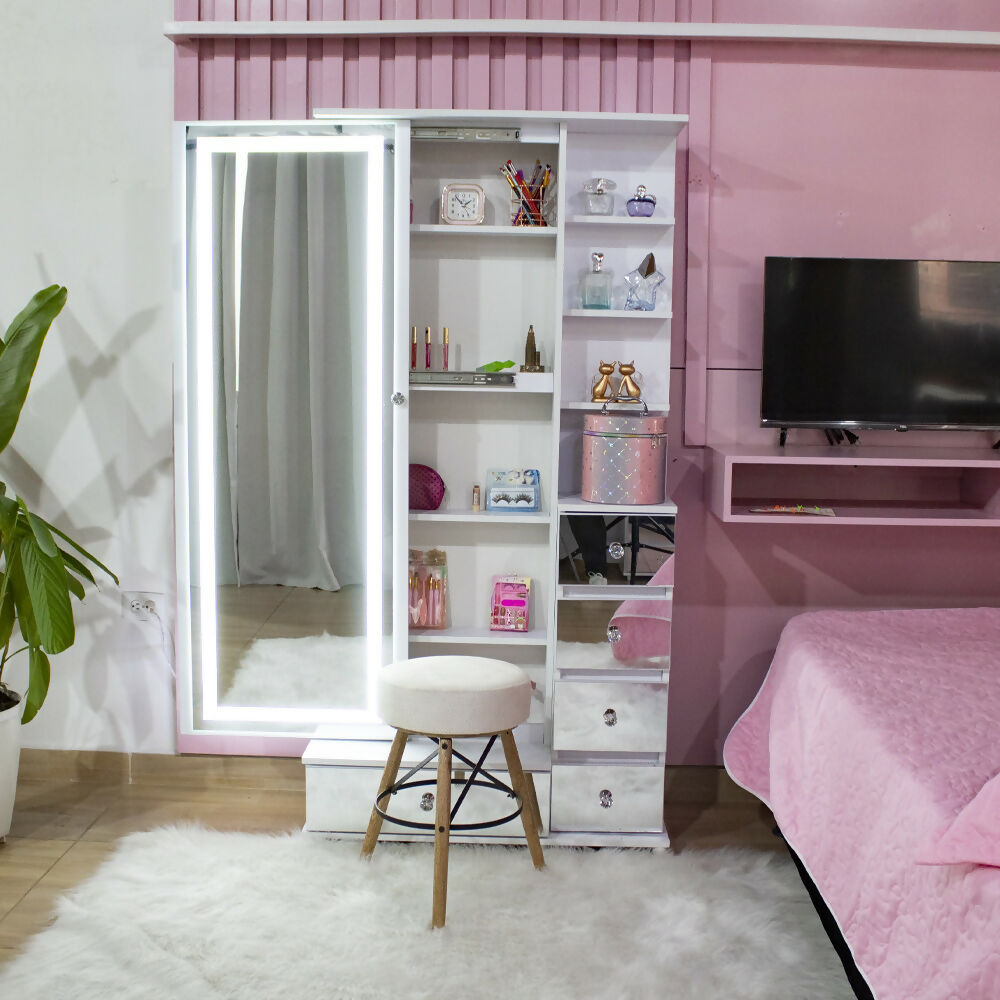 Vanity puerta abatible plata Espejo Led