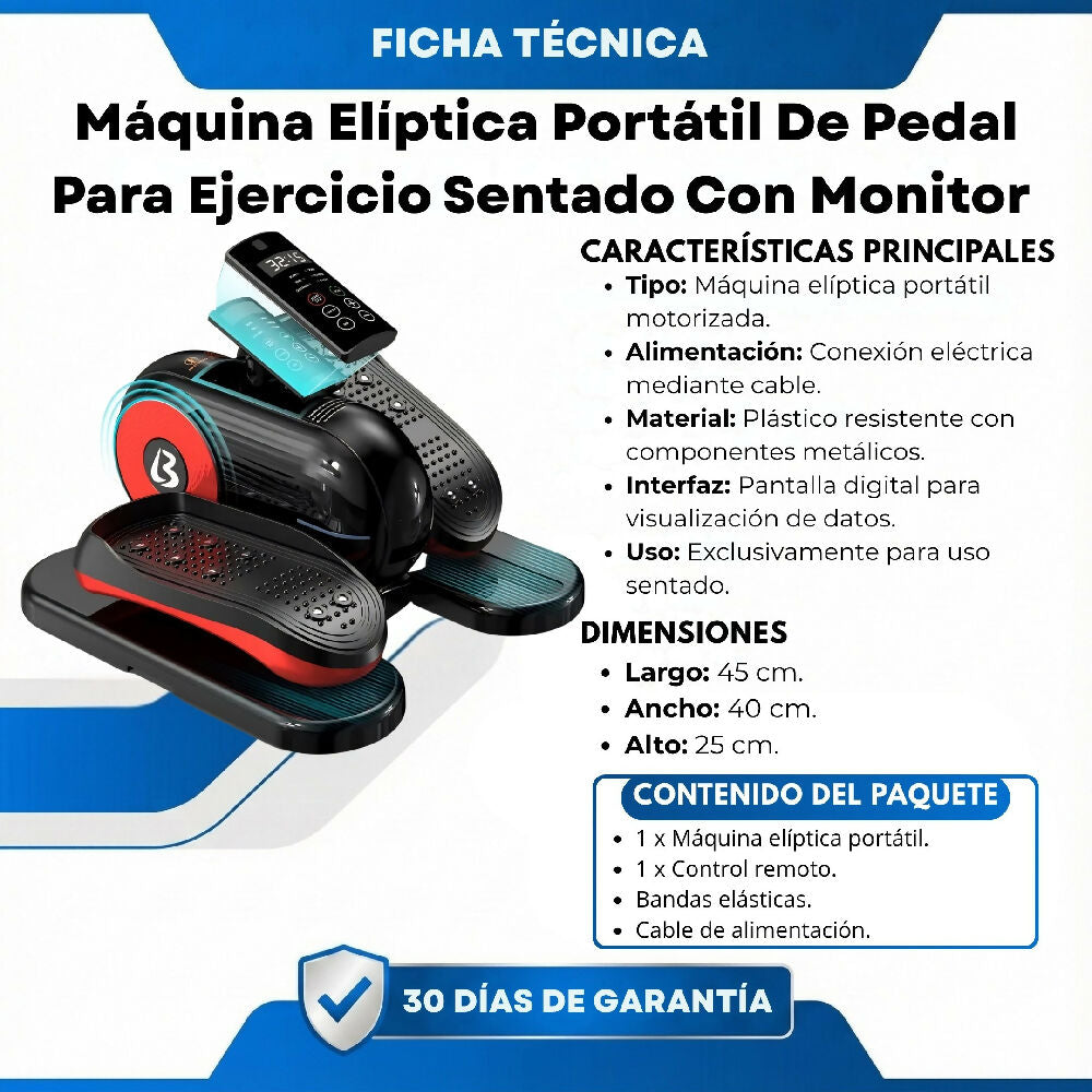 Máquina Elíptica Portátil De Pedal Para Ejercicio Sentado Con Monitor
