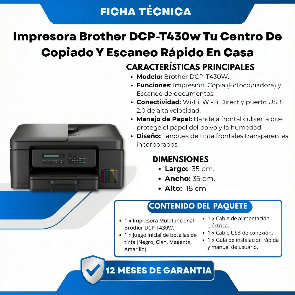 Impresora Brother DCP-T430w Tu Centro De Copiado Y Escaneo Rápido En Casa