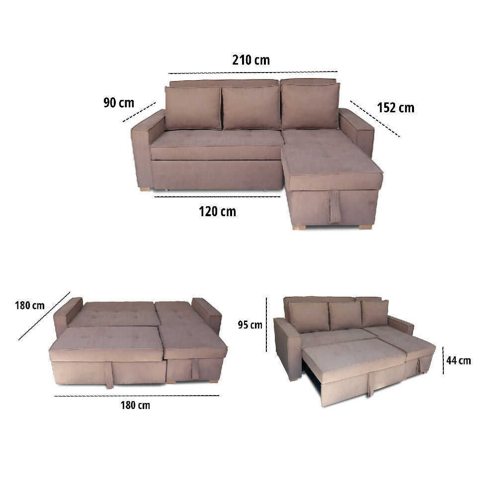 Esquinero Baúl Marsella Multifuncional Reclinable Derecho Camel + Cojines Decorativos