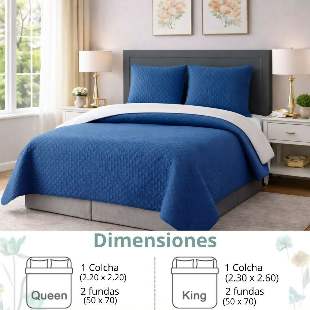 Colcha sencilla doble faz gris azul