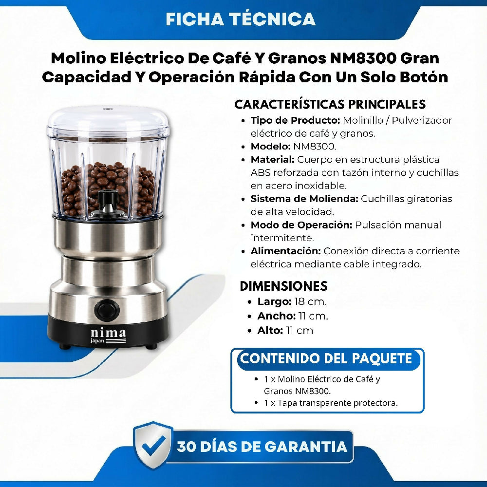 Molino Eléctrico De Café Y Granos NM8300 Gran Capacidad Y Operación Rápida Con Un Solo Botón