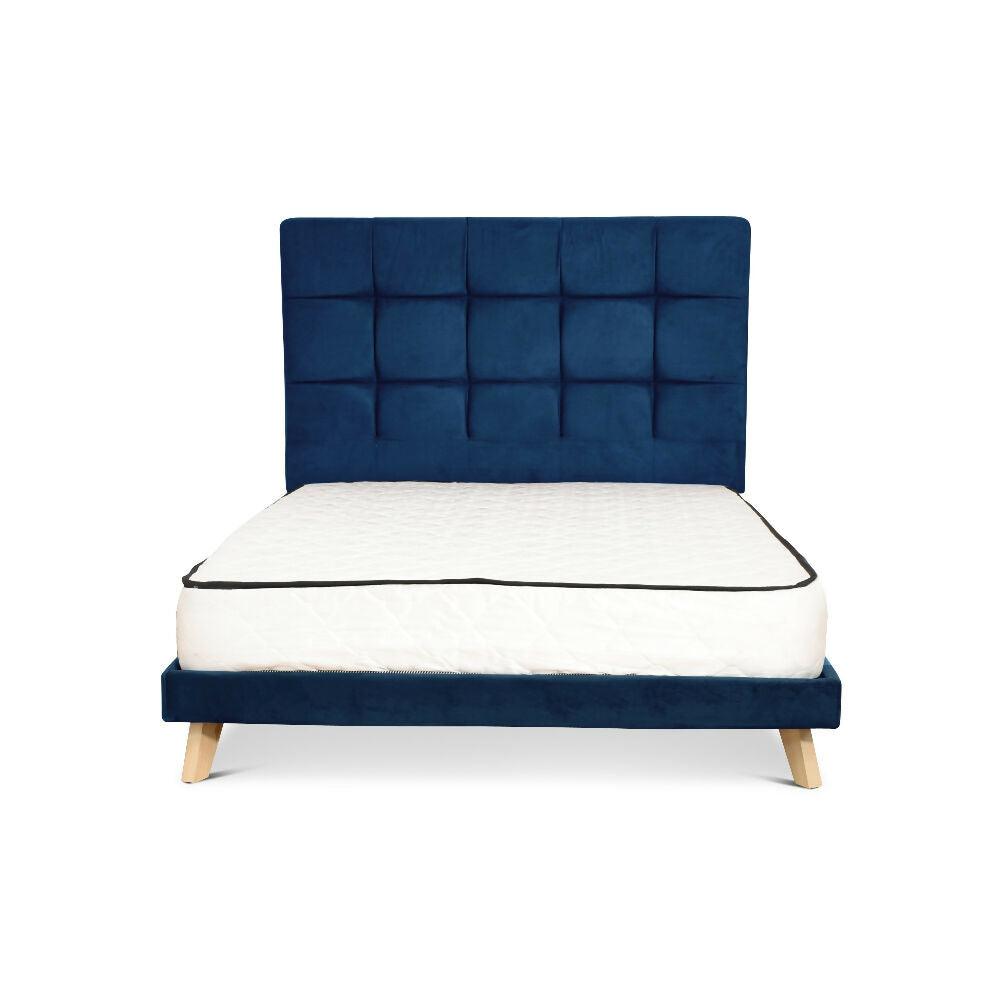 Set Cabecero Capitoneado Brend y Base cama Doble Azul