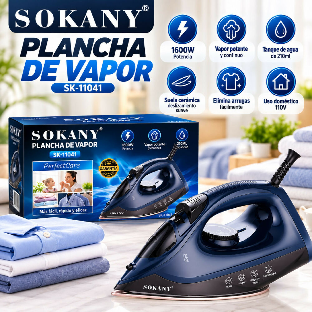 Plancha A Vapor Domestica Sokany SK-11041 Con Control De Temperatura Para Ropa