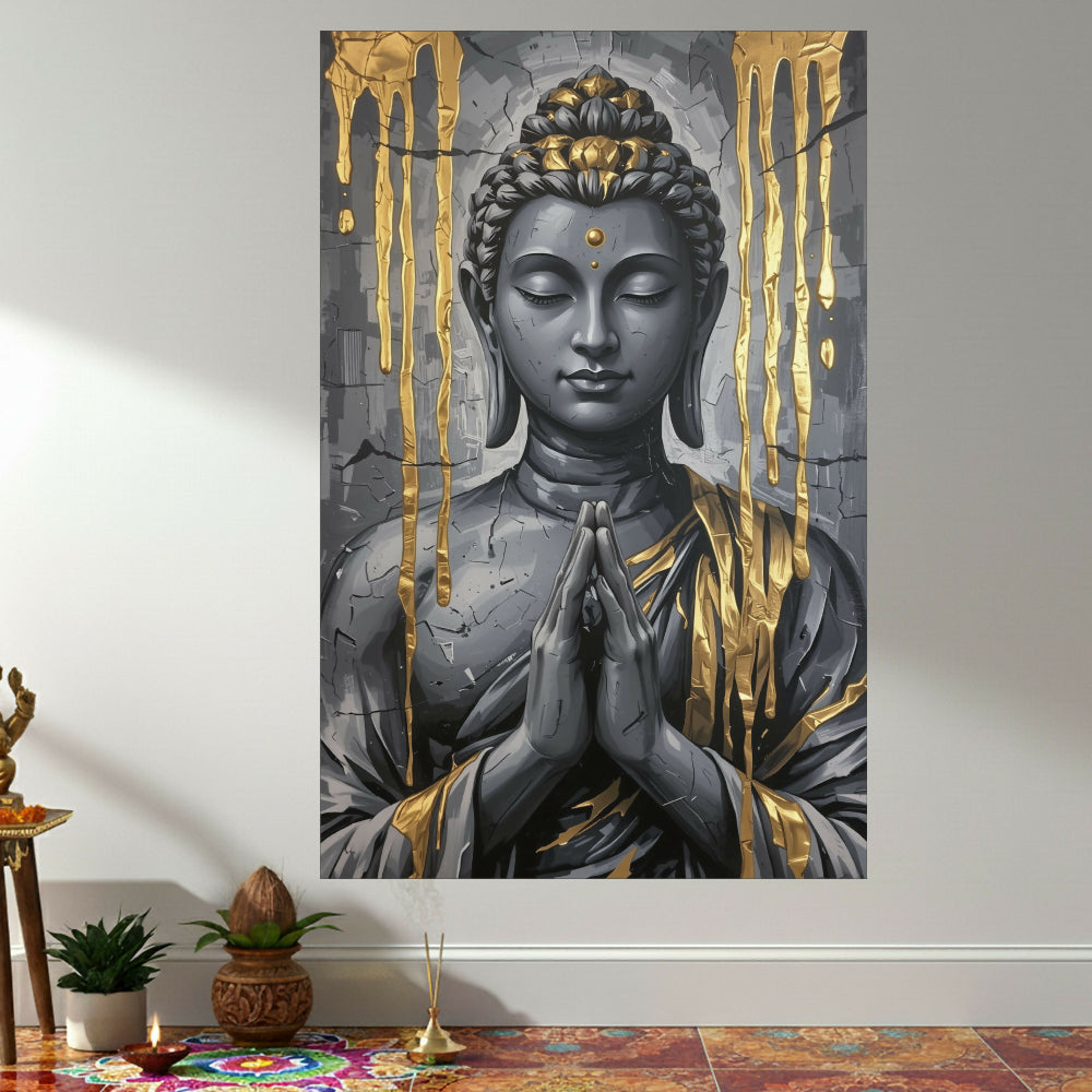 Lienzo Cuadro Espiritual Buda Dorado Moderno 93x60cm
