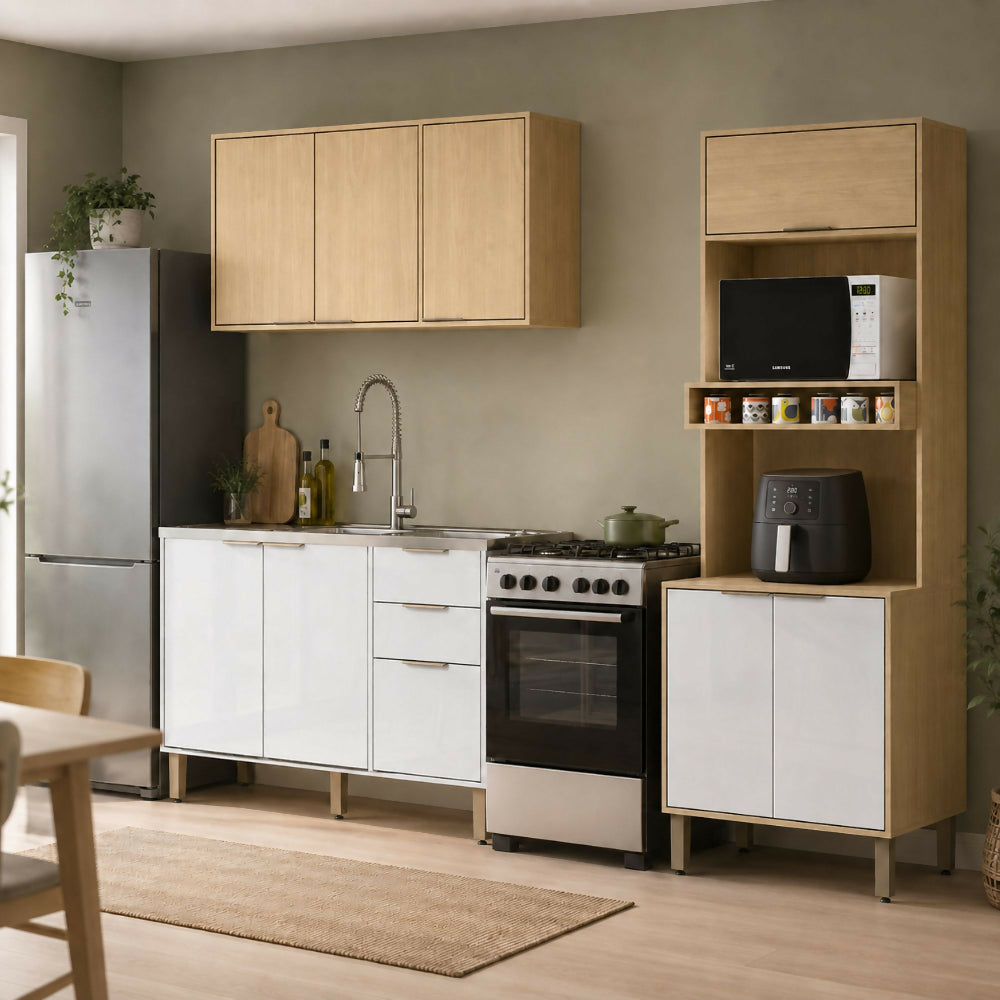 Cocina 190 cm Maui 9 Puertas 2 Cajones - Almendra/Blanco Apagado