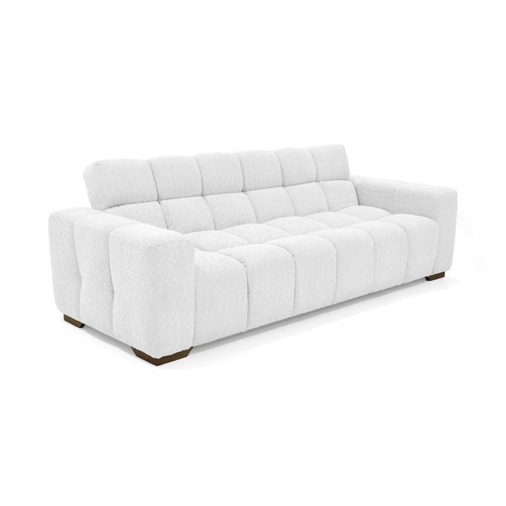 Sofa Cama Miami Reclinable 3 Posiciones 228x91x78 Tela Blanco Matiz Caoba