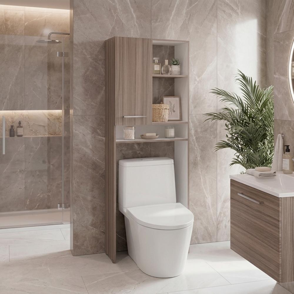 Gabinete de Baño Sharon, Avellana y Blanco, Ideal para Ahorrar Espacio