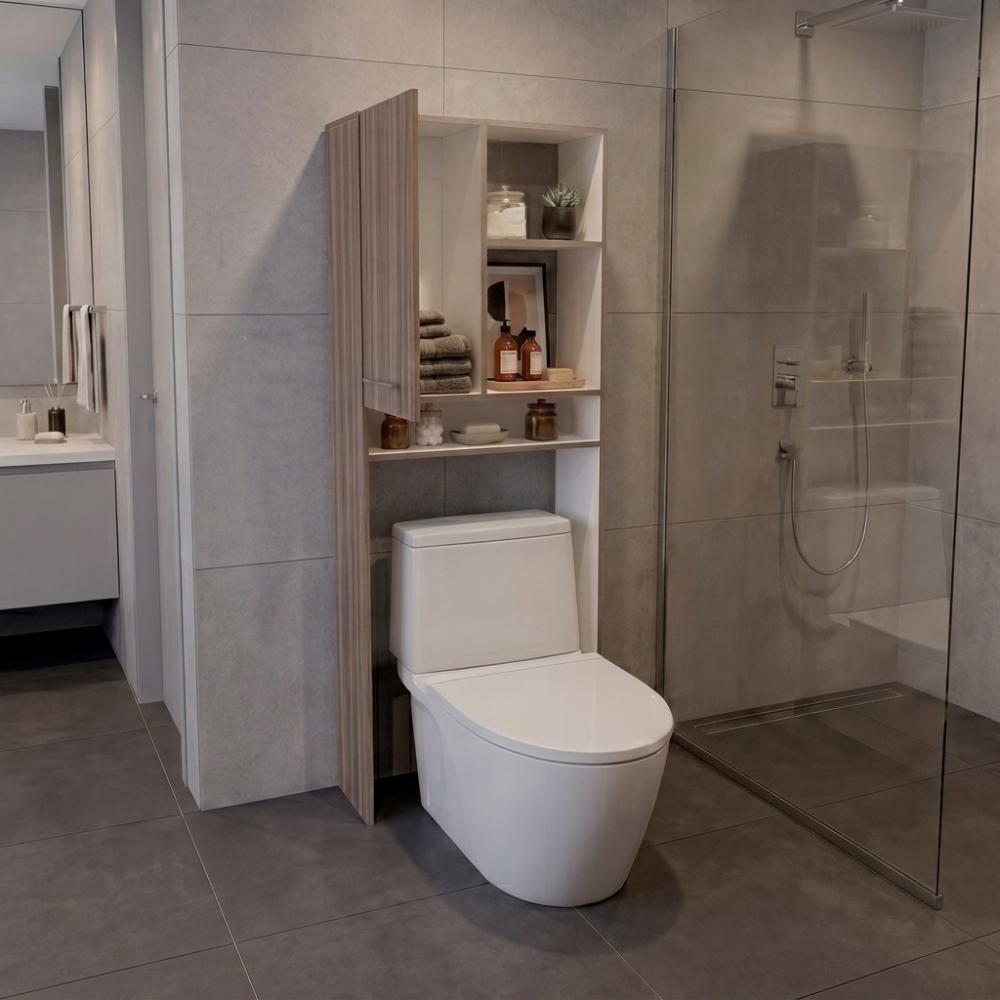 Gabinete de Baño Bristol-26, Avellana y Blanco, Amplios Espacios para Colocar Objetos Decorativos ZF