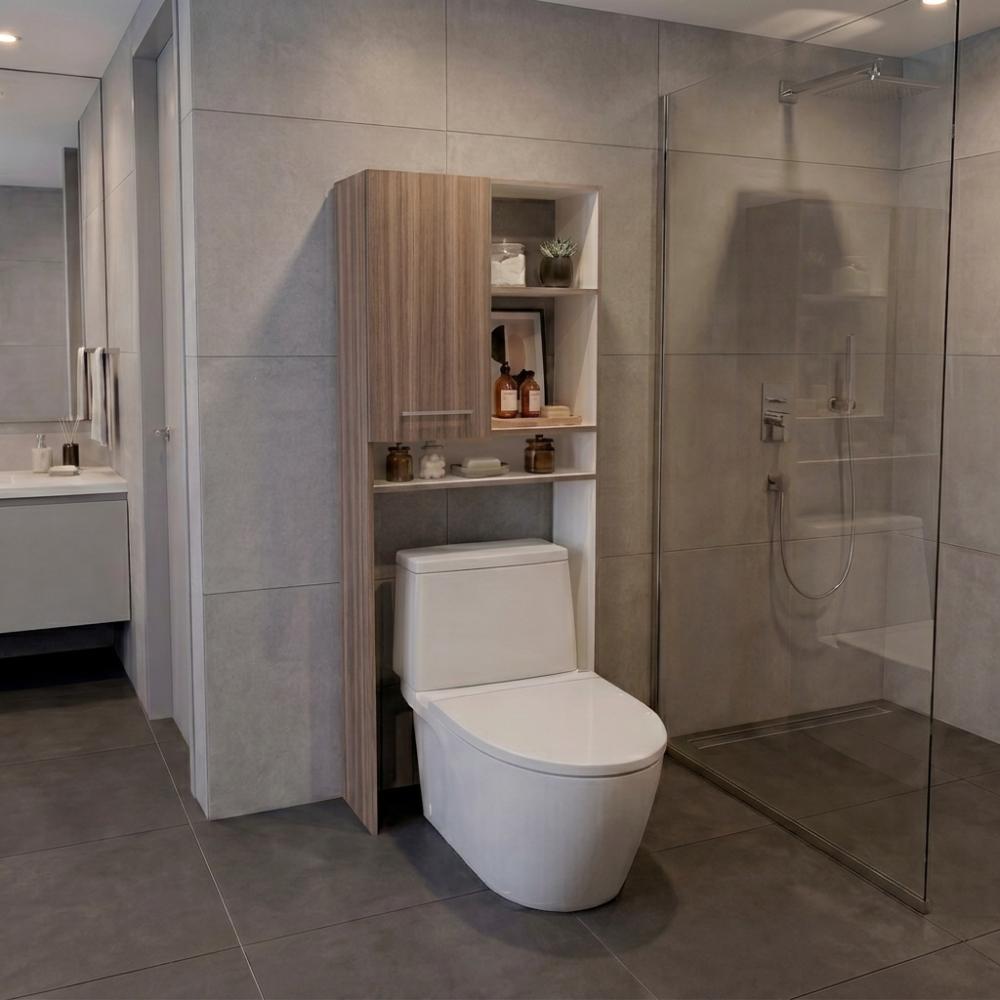Gabinete de Baño Bristol-26, Avellana y Blanco, Amplios Espacios para Colocar Objetos Decorativos ZF