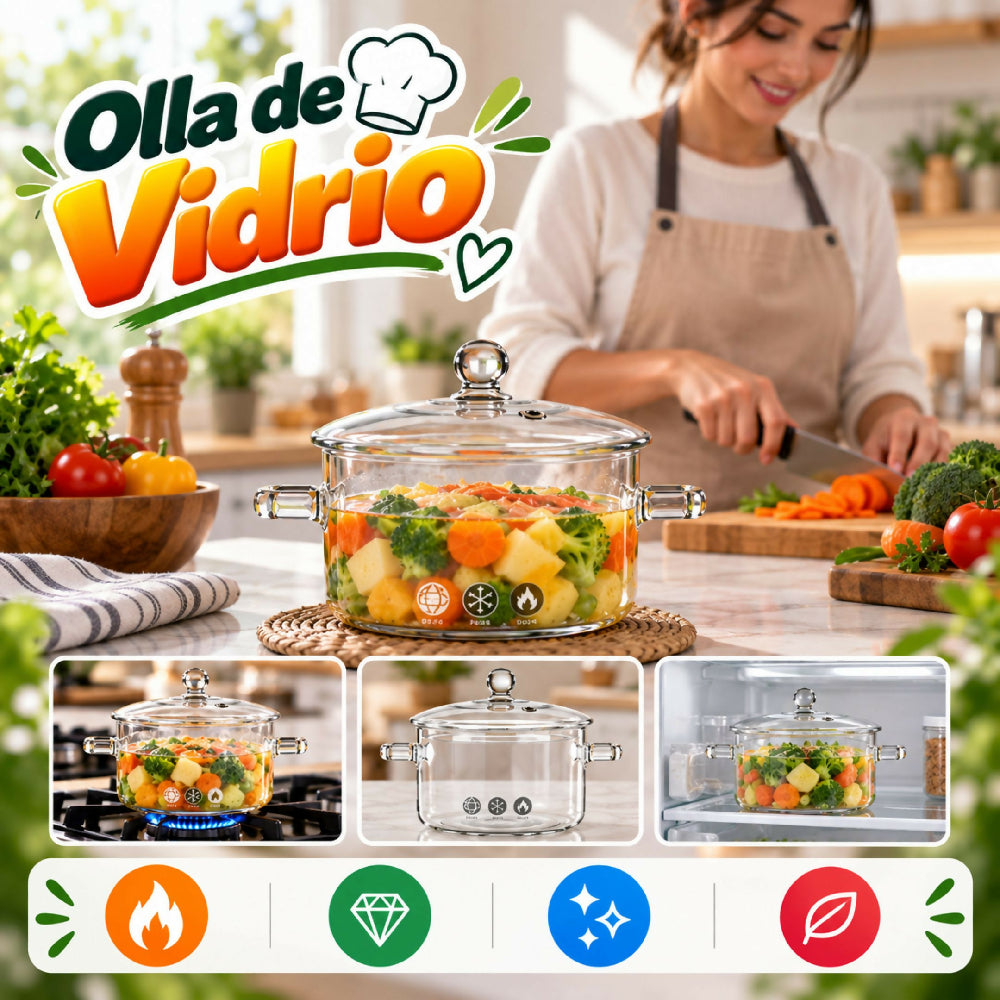 Olla De Vidrio Borosilicato Resistente Al Calor Diseño Elegante Y Alta Durabilidad 