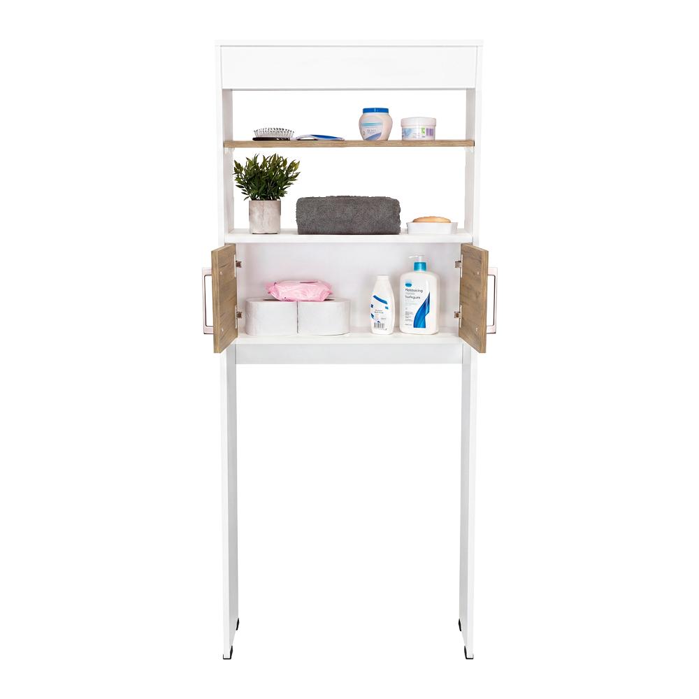 Gabinete de Baño Aqua 5, Blanco y Fresno Europeo, con Dos Puertas y Gran Capacidad de Almacenamiento ZF