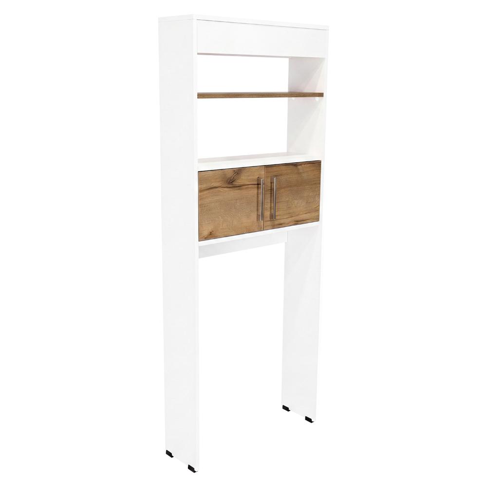 Gabinete de Baño Aqua 5, Blanco y Fresno Europeo, con Dos Puertas y Gran Capacidad de Almacenamiento ZF