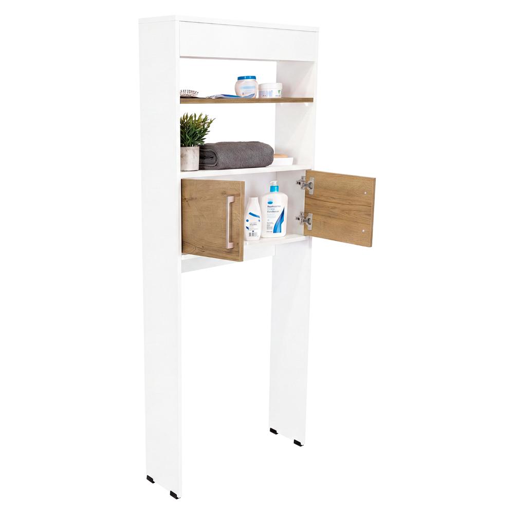 Gabinete de Baño Aqua 5, Blanco y Fresno Europeo, con Dos Puertas y Gran Capacidad de Almacenamiento ZF