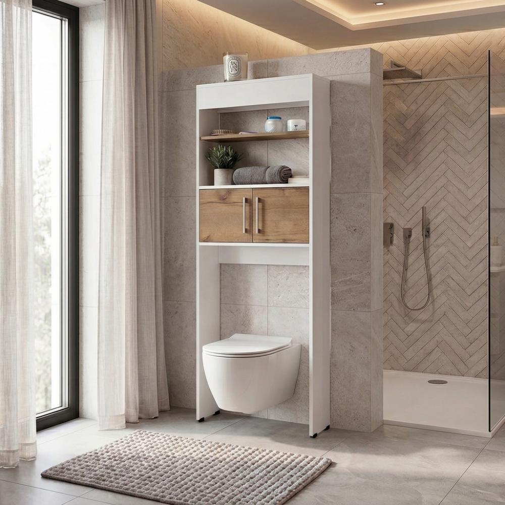 Gabinete de Baño Aqua 5, Blanco y Fresno Europeo, con Dos Puertas y Gran Capacidad de Almacenamiento ZF