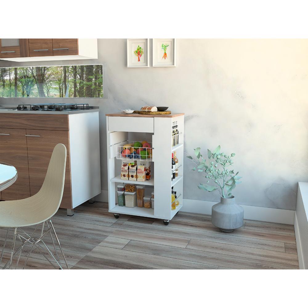 Set de 2 Organizadores de Cocina Alhena, Blanco y Moca, con Entrepaños para Ubicar Elementos de Cocina