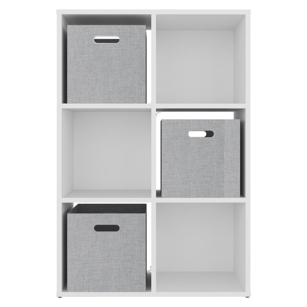Biblioteca Cubica Lena 6, Blanco Duqueza, con 3 Cajas de Tela para Organizar Objetos ZF
