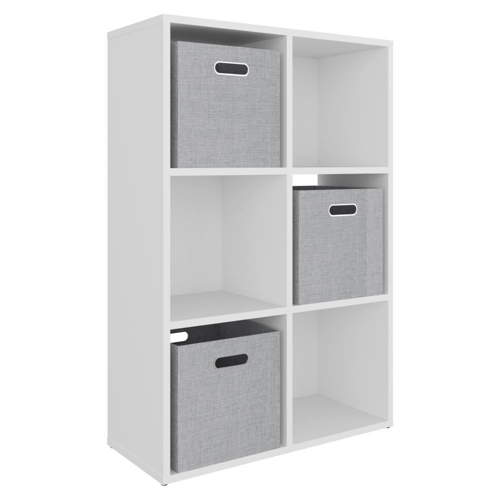 Biblioteca Cubica Lena 6, Blanco Duqueza, con 3 Cajas de Tela para Organizar Objetos ZF