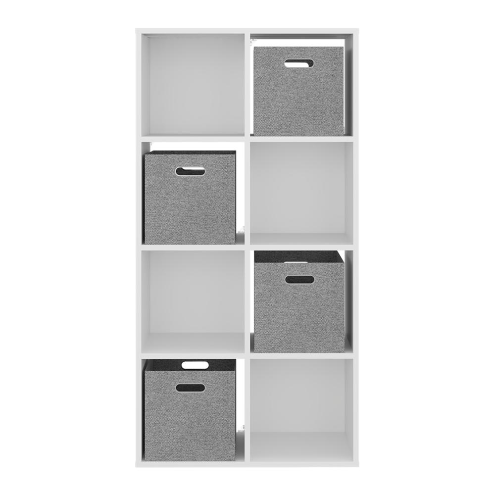 Biblioteca Cubica Lena, Blanco Duqueza, con 4 Cajas de Tela para Organizar Elementos ZF