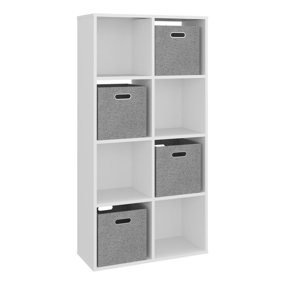 Biblioteca Cubica Lena, Blanco Duqueza, con 4 Cajas de Tela para Organizar Elementos ZF