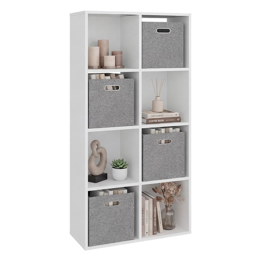 Biblioteca Cubica Lena, Blanco Duqueza, con 4 Cajas de Tela para Organizar Elementos ZF