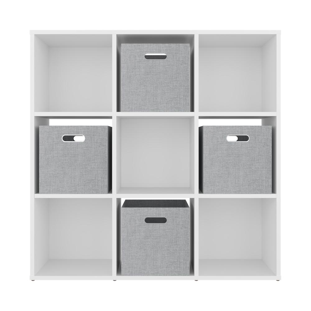 Biblioteca Cubica Lena 9, Kronos Blanco, con 4 cajas de tela para organizar elementos ZF
