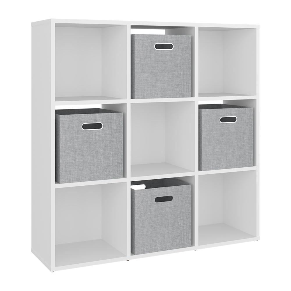 Biblioteca Cubica Lena 9, Kronos Blanco, con 4 cajas de tela para organizar elementos ZF