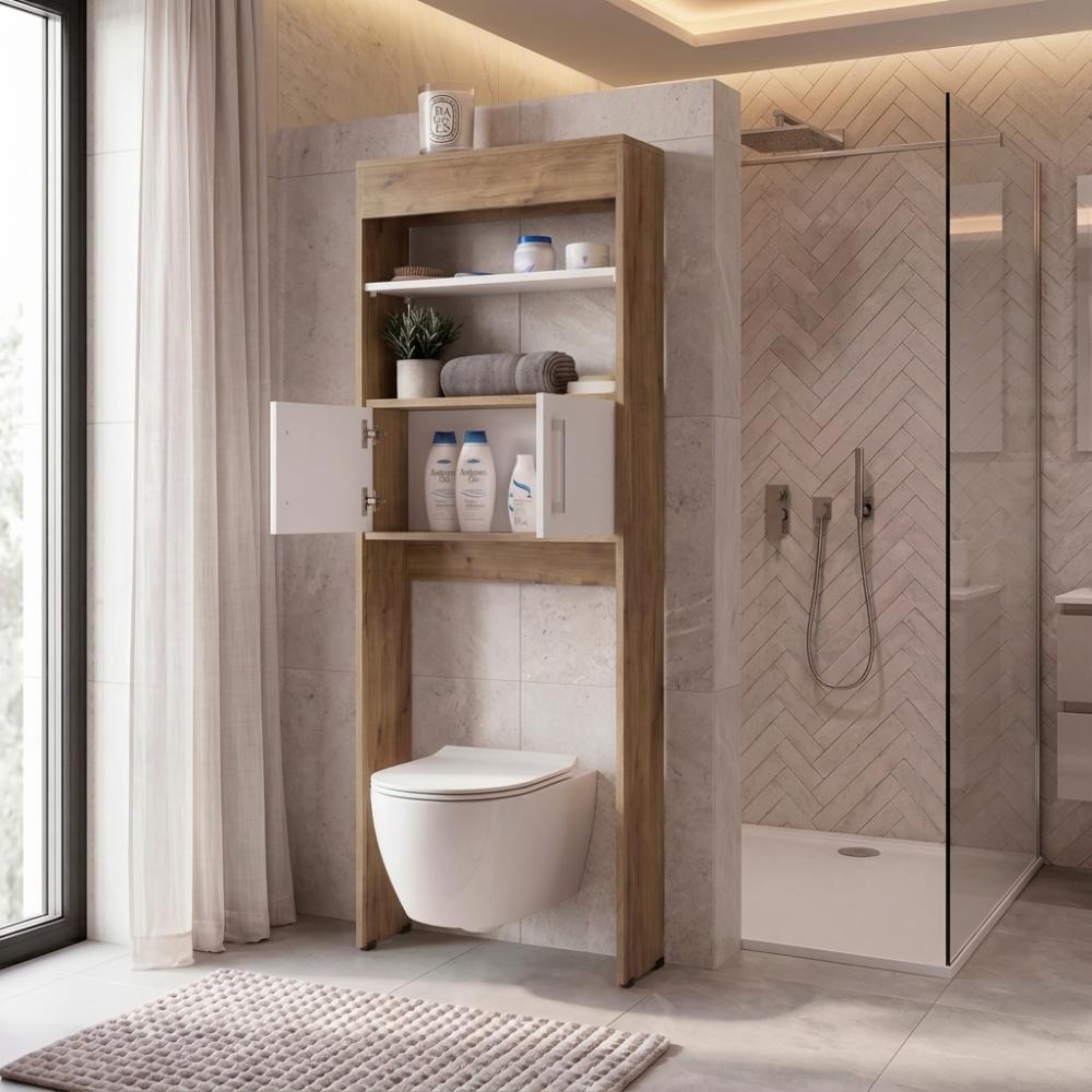 Gabinete de Baño Aqua 5, Fresno Europeo y Blanco, con Dos Puertas y Gran Capacidad de Almacenamiento ZF
