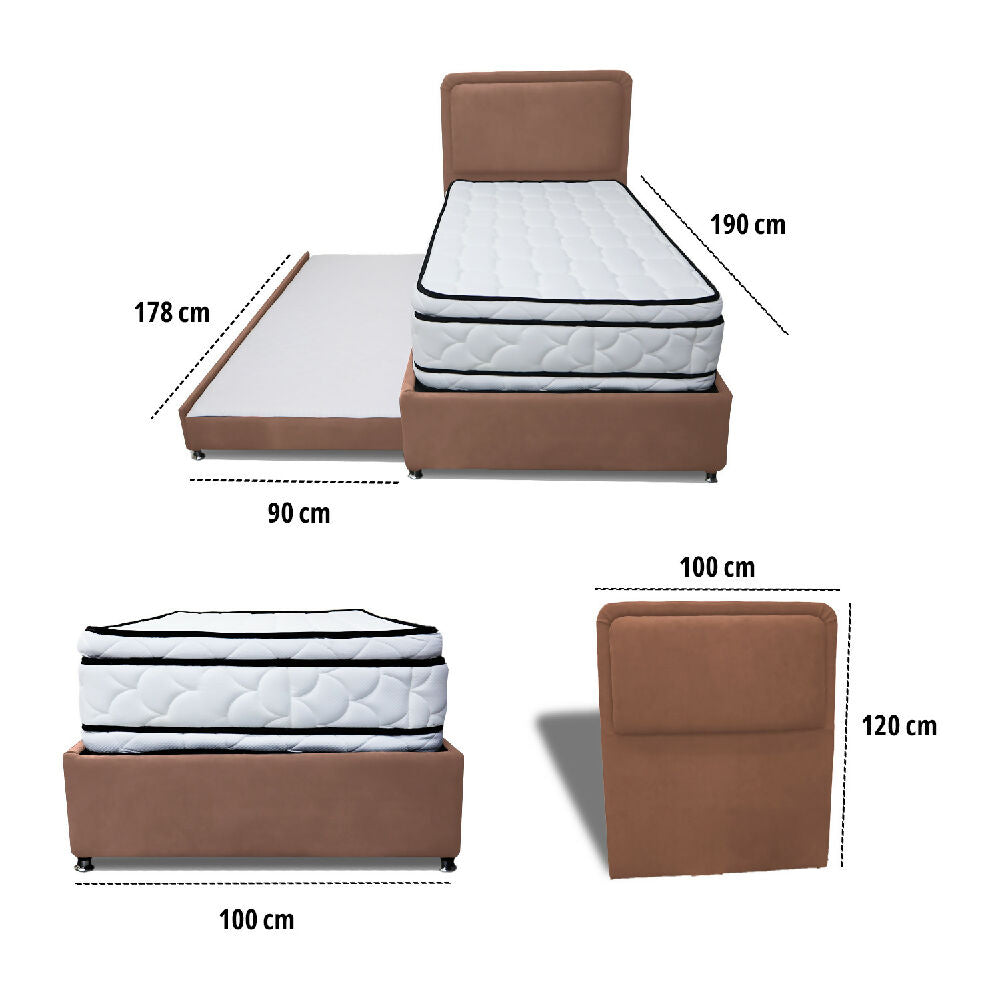 Combo Cama Tarima Nube 100x190 Sencillo Camel mas Espaldar
