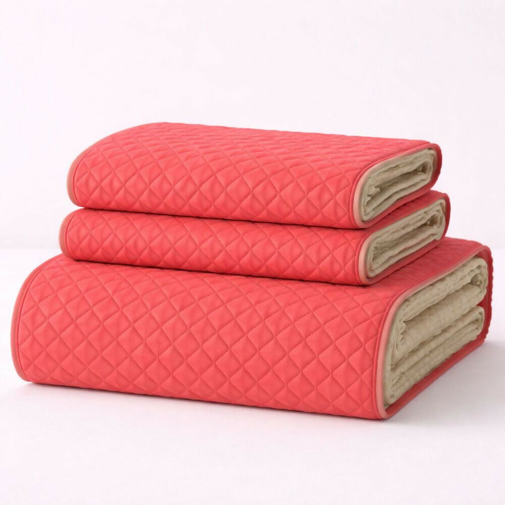 Colcha semidoble doble faz camel palo rosa