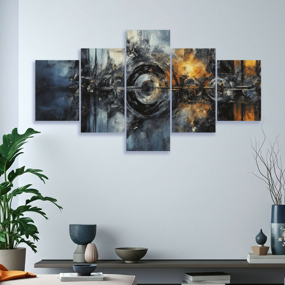 Lienzo Moderno 5 piezas Ondas de Energía 134x72cm