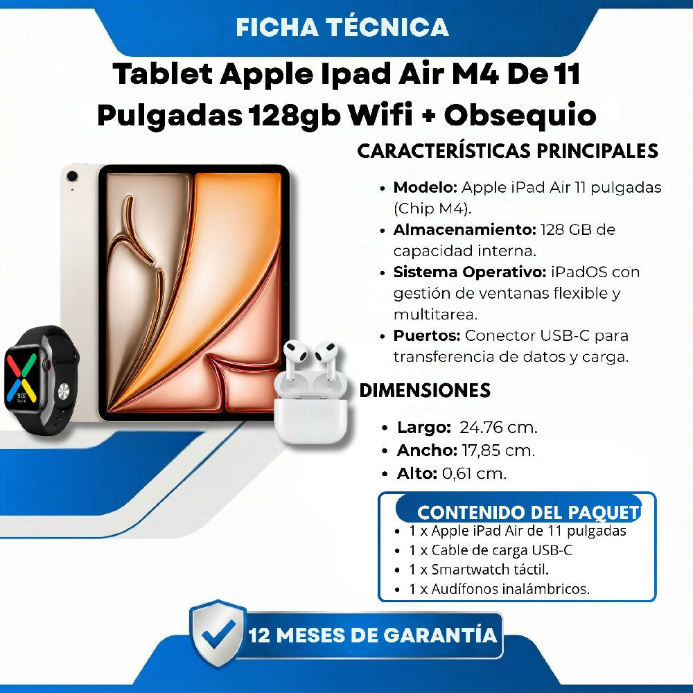 Tablet Apple Ipad Air M4 De 11 Pulgadas 128gb Wifi Diseño Ultrafino Plateado + Obsequio