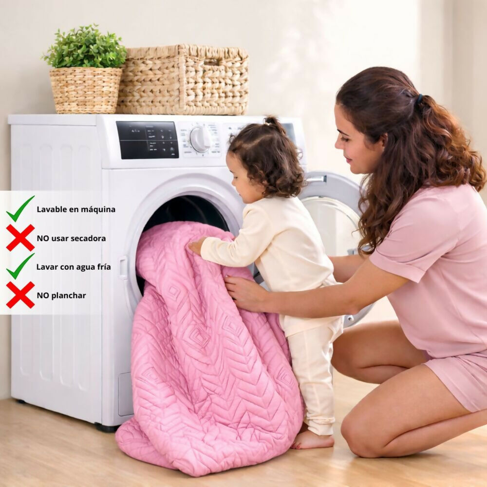 Combo protector colchon queen antifluido rosado 160x190cm
