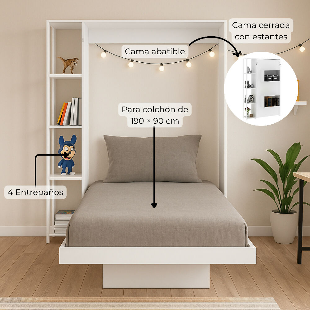 Cama Sencilla Abatible Japón, Blanca