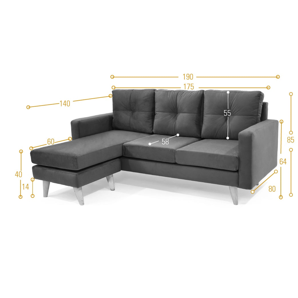 Sofa en L Beira Tela Poliéster Gris