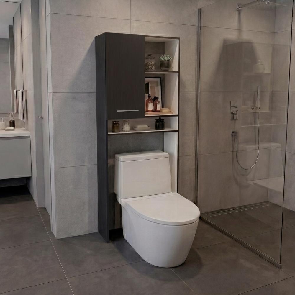 Gabinete de Baño Bristol-26, Wengue y Blanco, Amplios Espacios para Colocar Objetos Decorativos ZF
