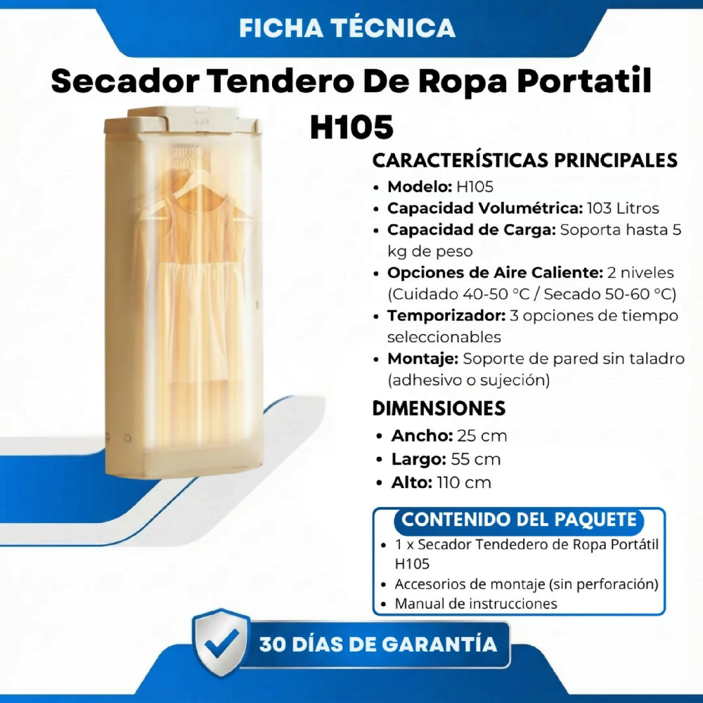 Secador Tendedero De Ropa Portátil H105 Eléctrico Con Flujo De Aire Caliente