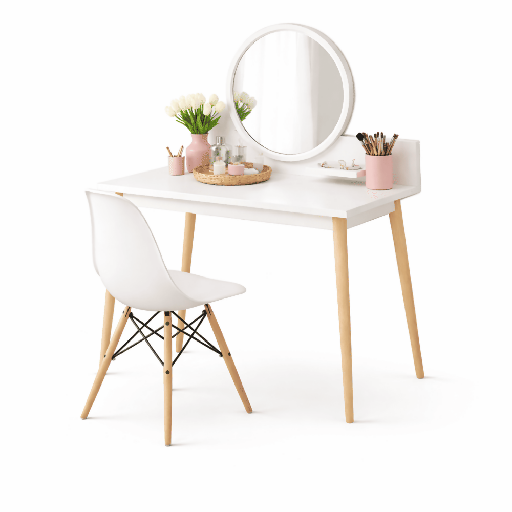 Tocador Nice 135x100x40cm Blanco + Silla Blanca