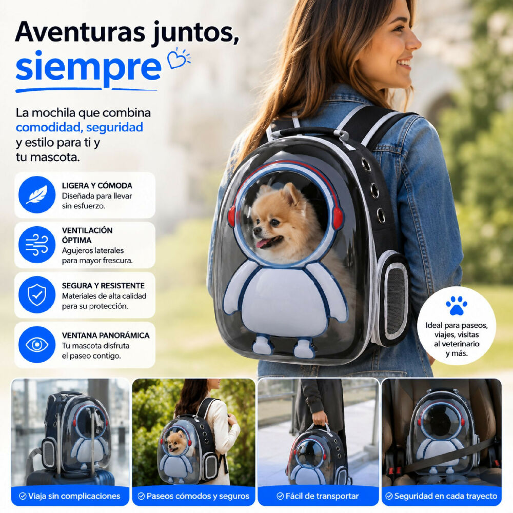Morral Tipo Astronauta HTKR TM Maleta Ventilada Para Mascotas
