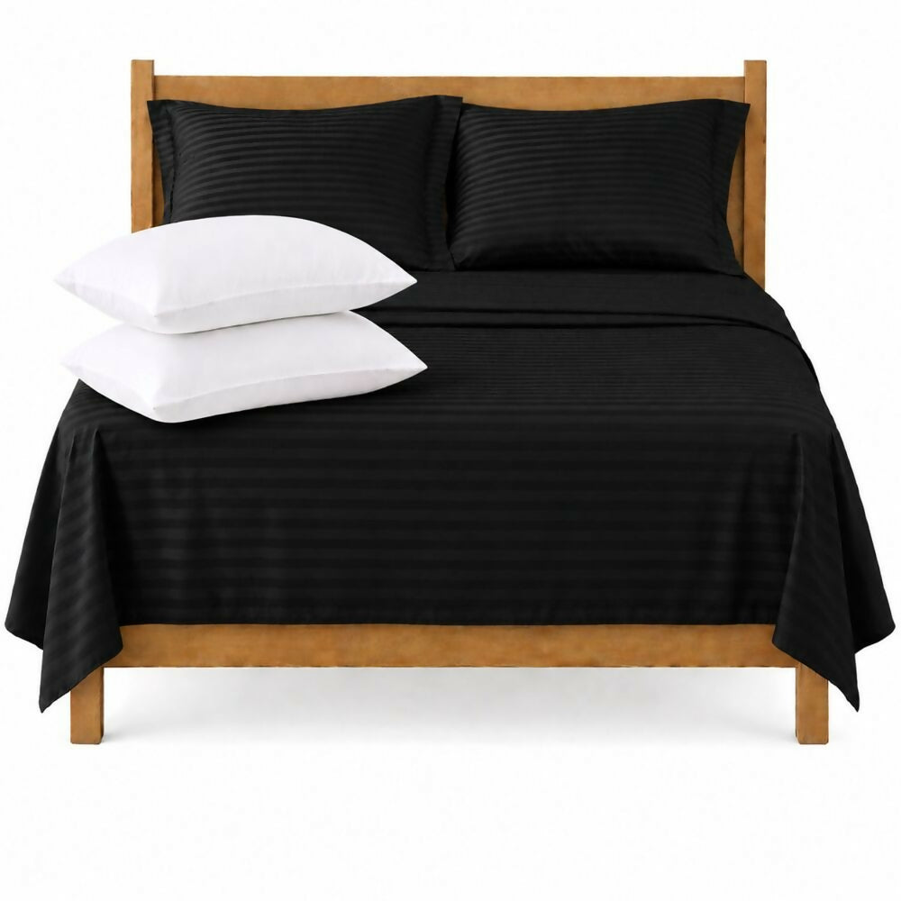 Combo Juego de sábanas + 2 almohadas siliconadas king negro
