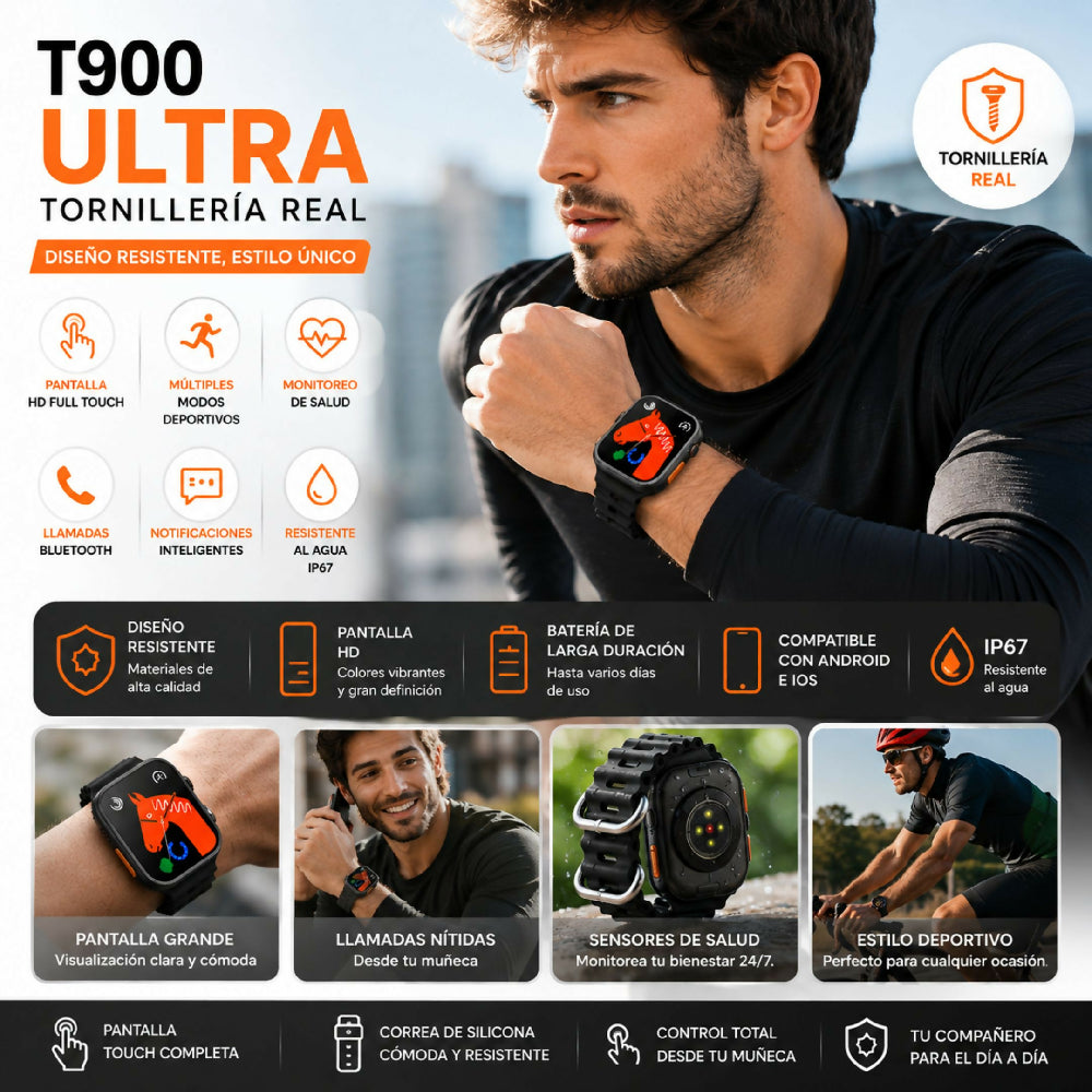 Reloj Inteligente T900 Ultra Tornillería Real Smartwatch