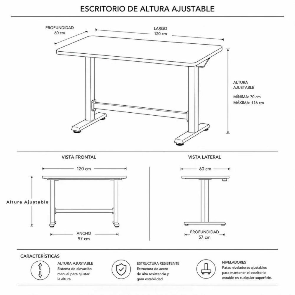 Escritorio Ajustable Blanco Elevatta
