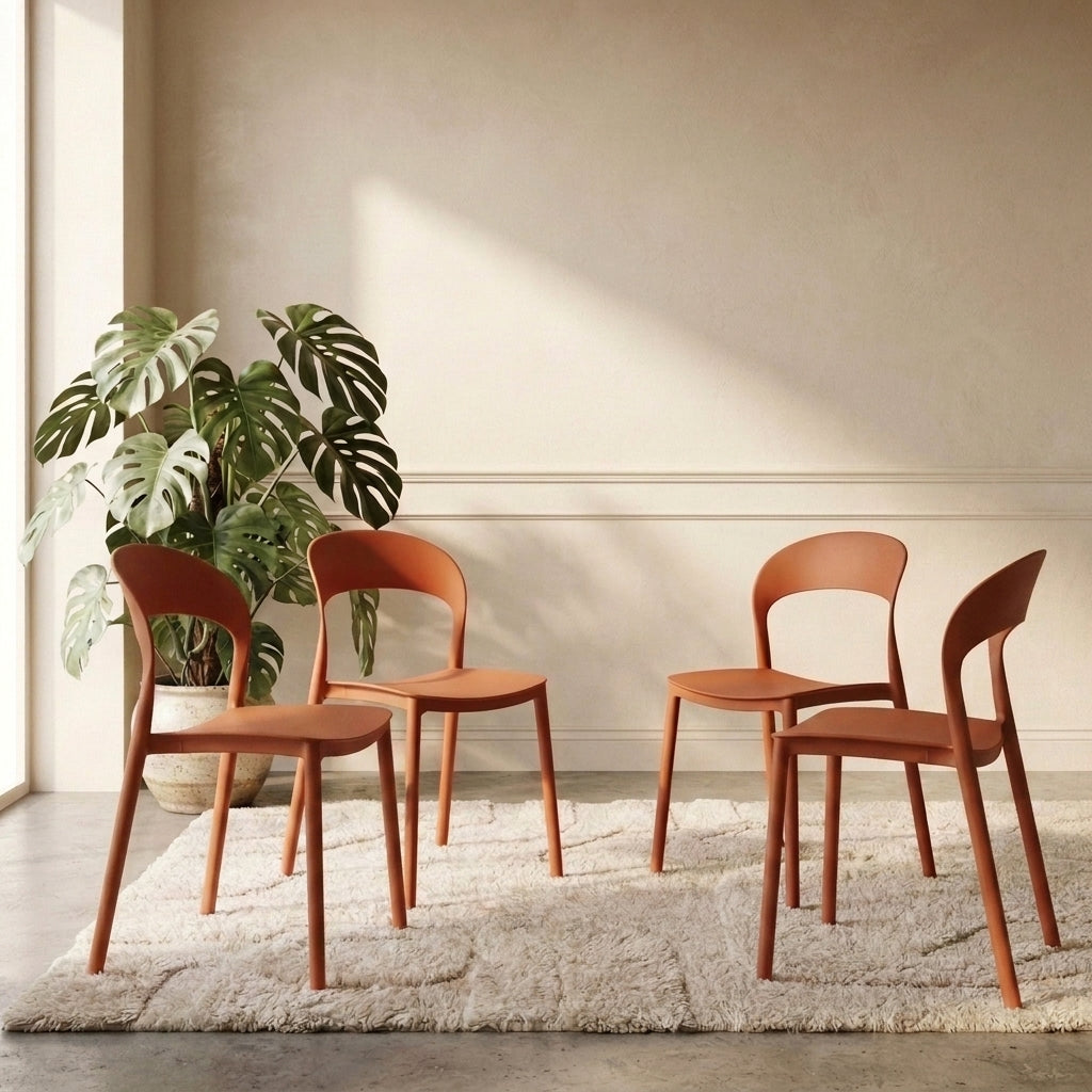 Set de 4 Sillas Patrick, Color Terracota, con Espaldar y Diseño Moderno