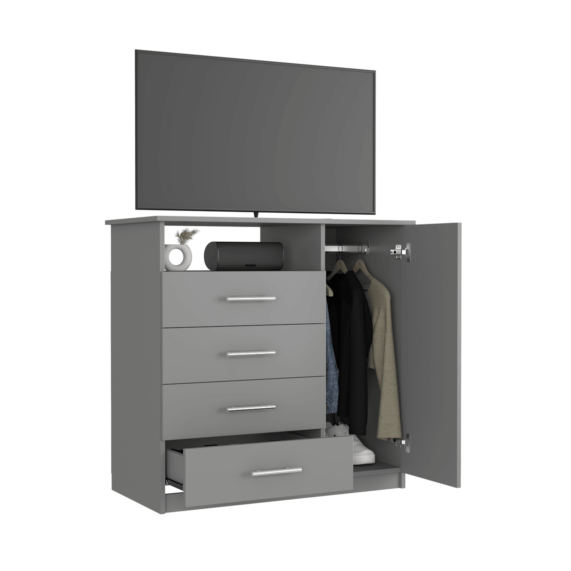 Organizador Barlovento, Gris, con Cuatro Cajones Para Guardar Ropa CF - VIRTUAL MUEBLES
