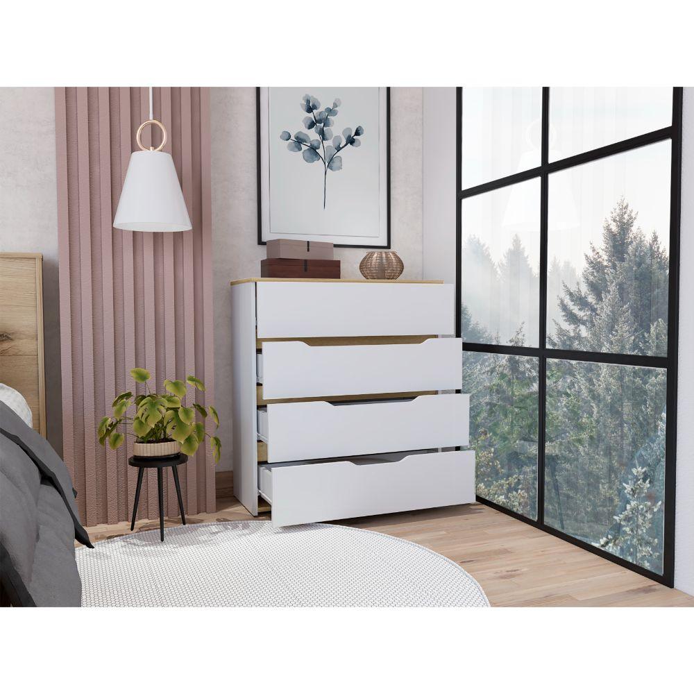 Set de 2 Organizadores Coralyn, Blanco y Fresno Europeo, con Cuatro Amplios Cajones Deslizables para Guardar Objetos Personales