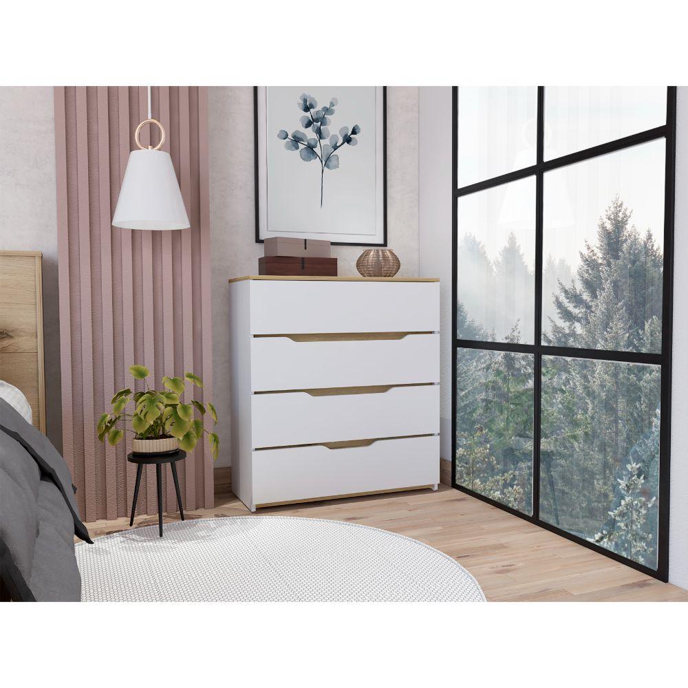Set de 2 Organizadores Coralyn, Blanco y Fresno Europeo, con Cuatro Amplios Cajones Deslizables para Guardar Objetos Personales