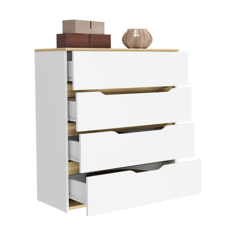 Set de 2 Organizadores Coralyn, Blanco y Fresno Europeo, con Cuatro Amplios Cajones Deslizables para Guardar Objetos Personales