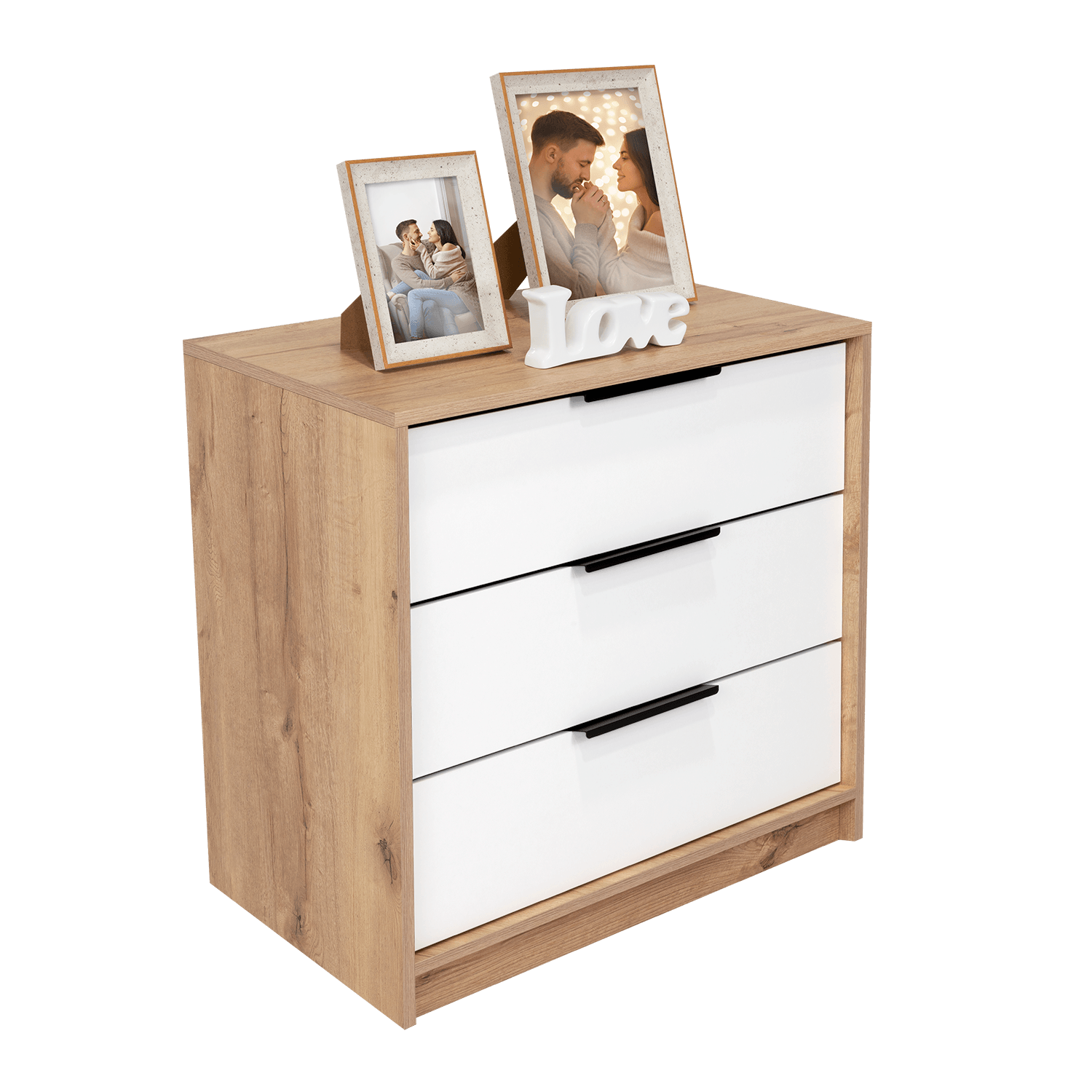 Organizador Wesley, Fresno Europeo y Blanco, con Tres Cajones Multiusos y Manijas Metálicas X2