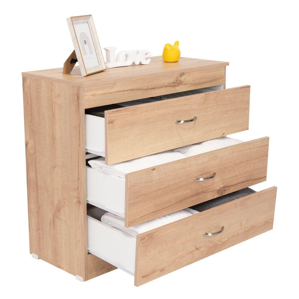 Set de 2 Organizadores Conor, Beige y Blanco, con Tres Cajones Organizadores y Manijas Metálicas