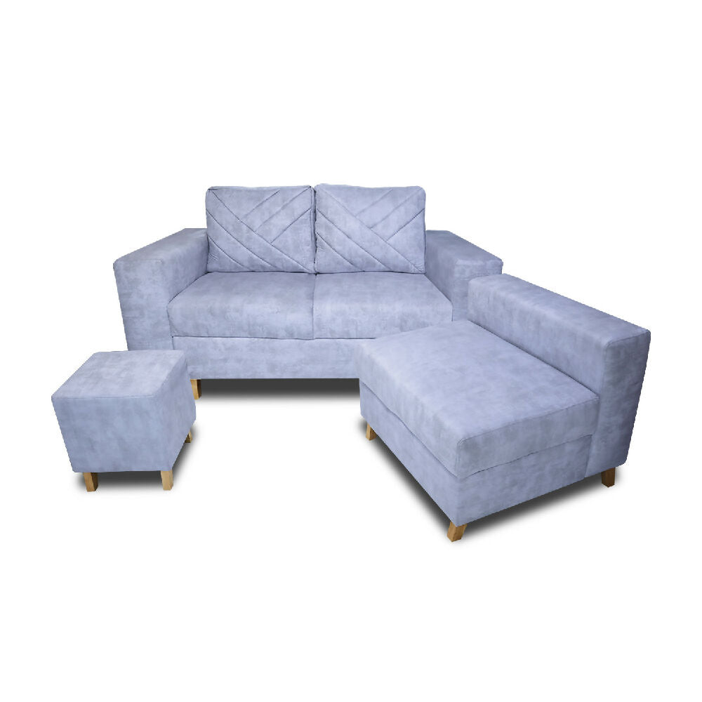 Sala Amsterdam + Silla + Puff en Tela Amigable Con Mascotas 150X72X155 Cm Hielo
